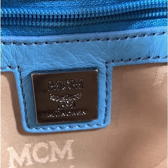 MCM Womens Backpack Blue leather Visetos Logo Studded w/COA - Picture 12 of 13
